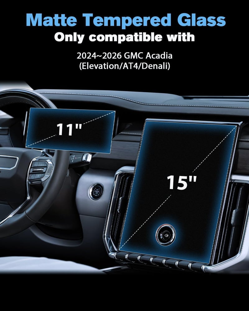 WEIPIN For 3PCS Matte Anti Glare Tempered Glass 2024 2025 2026 GMC Acadia 15 Inch Touchscreen & 11 Inch Dashboard Screen Protector - Acadia (Elevation/AT4/Denali) Accessories - Image 2